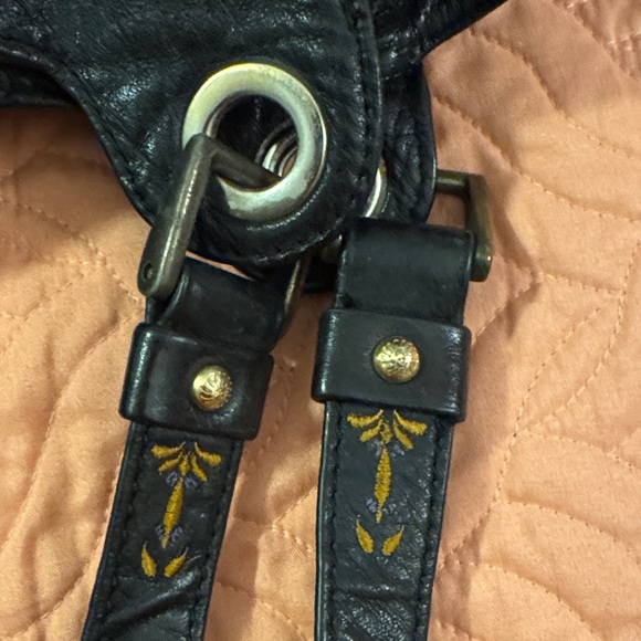 Isabella Fiore Black Bag with Purple, white  and Gold Embroidered Design - Picture 11 of 13